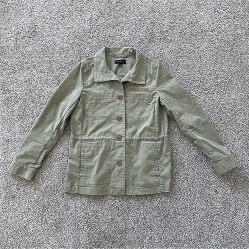 Talbots Military Utility Jacket Wmns Small Khaki Green Cinch Waist Button Front